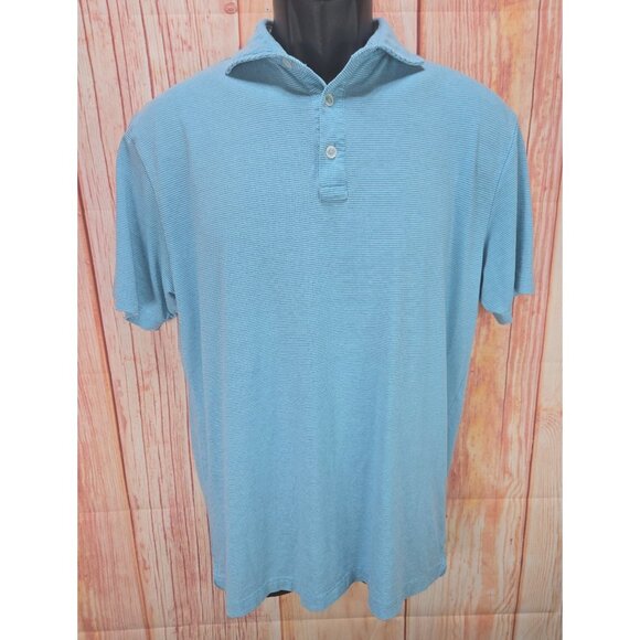 Peter Millar Mens Blue Striped Polo Small Pima Cotton Tencel Blend - Picture 1 of 7